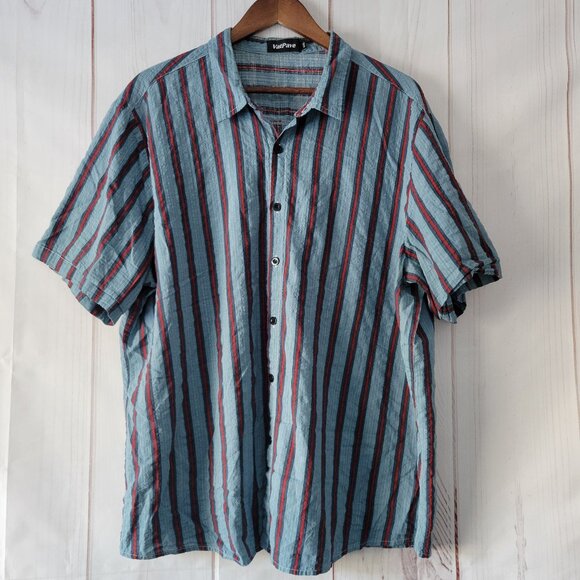 VatPave Men’s XXL Stripe Button-Down Short Sleeve Shirt, Blue/Red, Lightweight - Picture 1 of 8